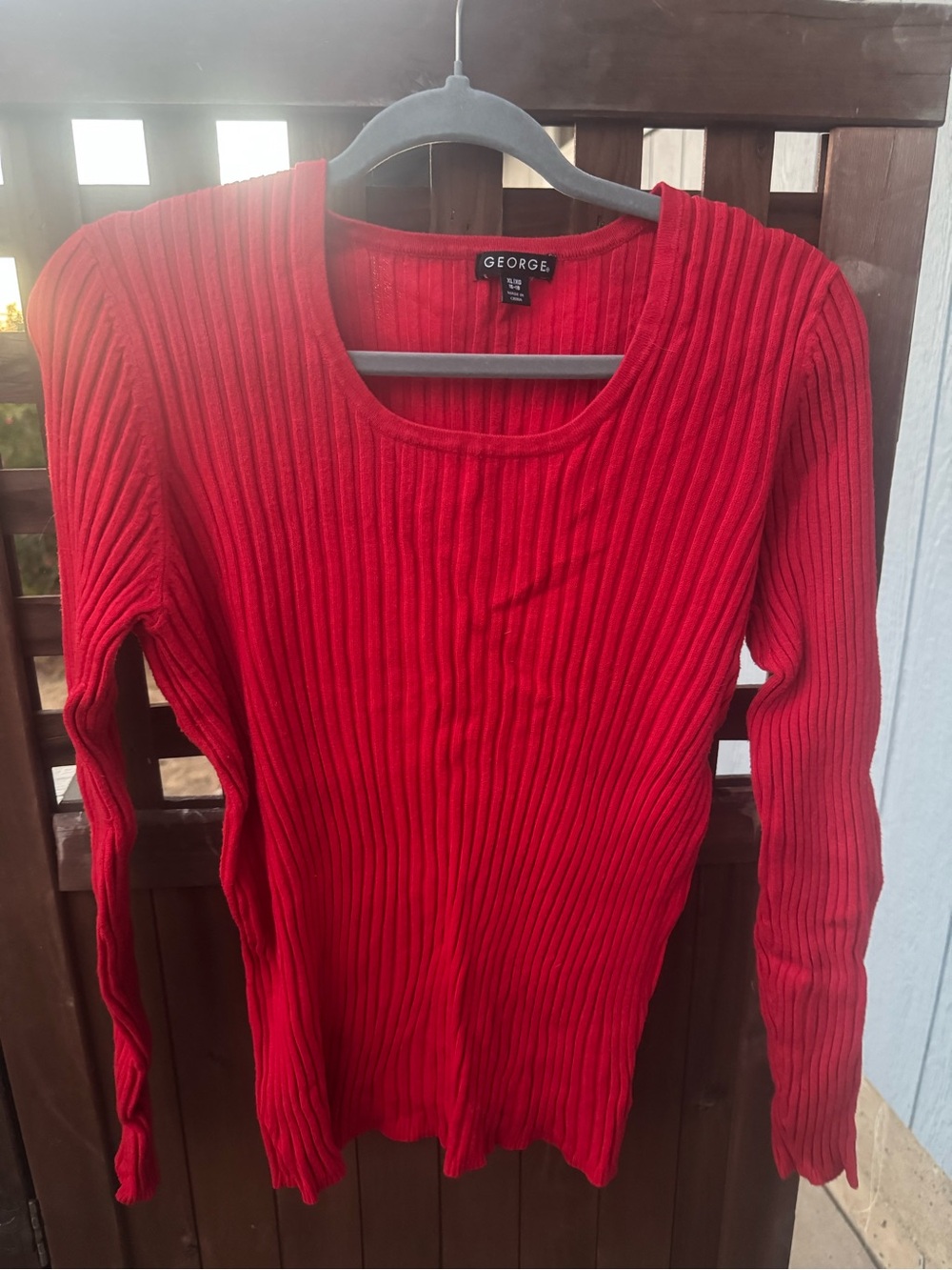George Women's Red Ribbed Long-Sleeve Sweater XL 16-18